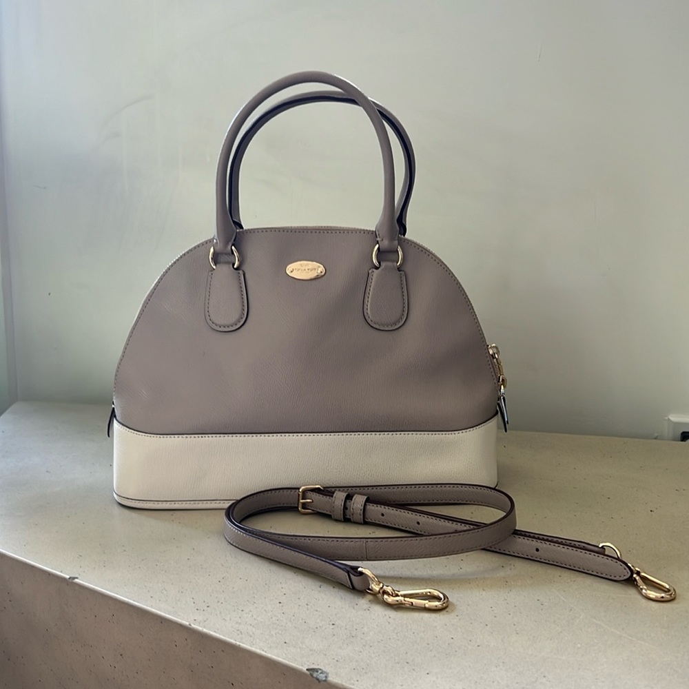 Coach Crossgrain Cora Domed Satchel Handbag - Taupe & Cream